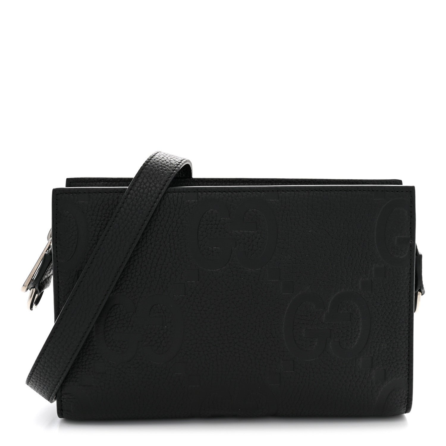 Gucci Monogram Jumbo GG Textured Dollar Calfskin Crossbody Bag Black
