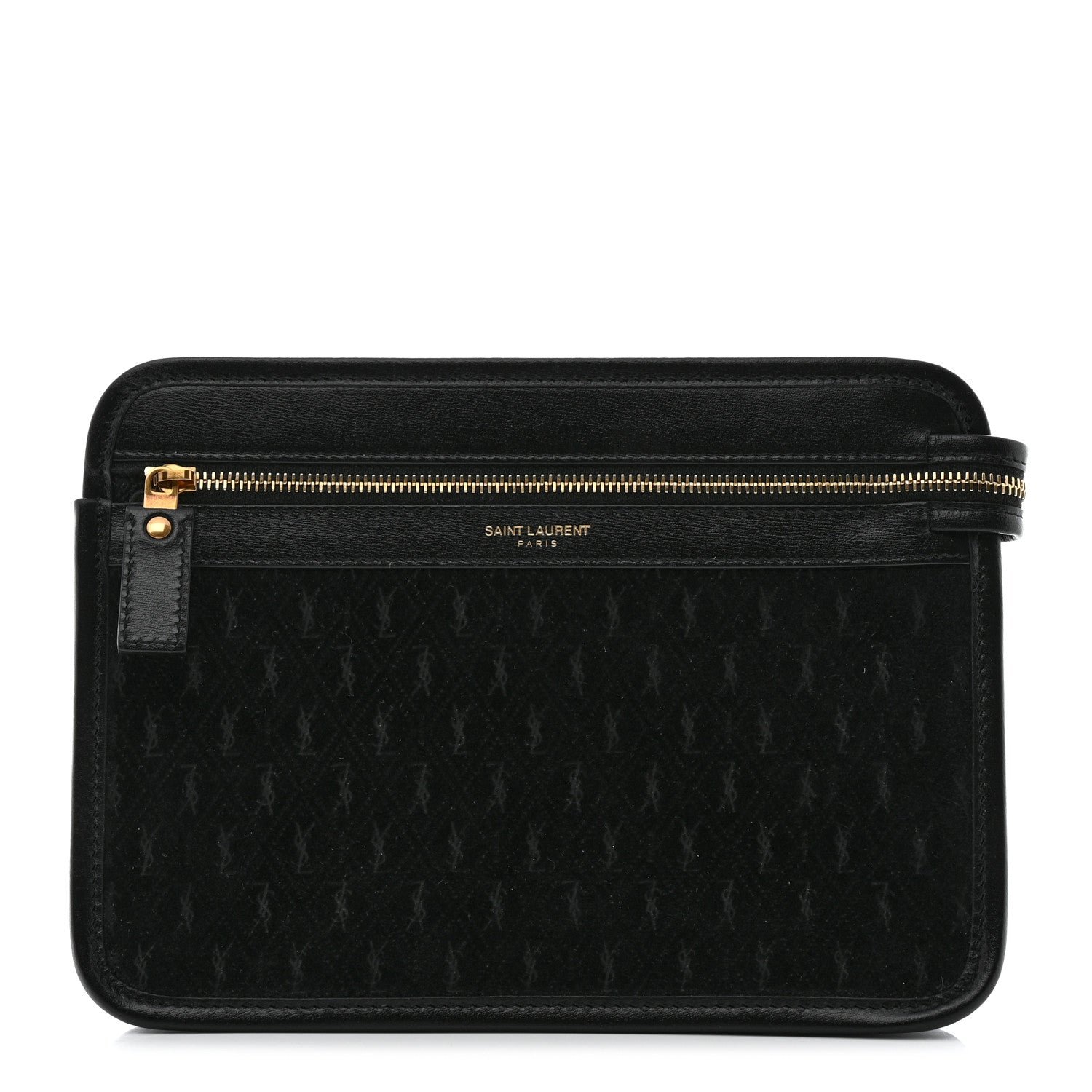 Saint Laurent Suede All-Over Monogram Pouch Black