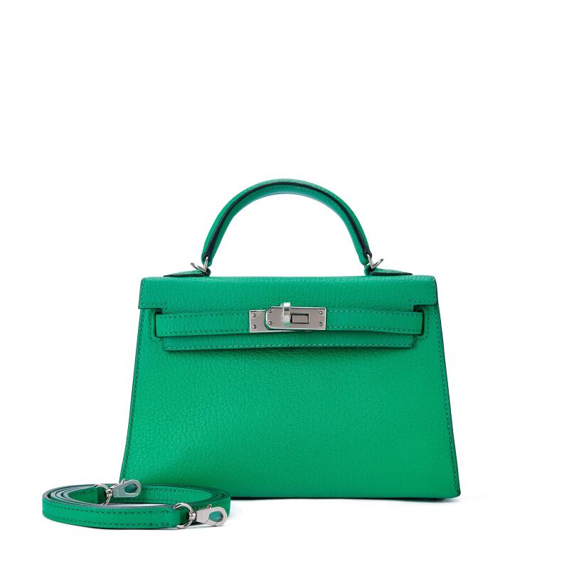 Hermes Limited Edition Cactus Chèvre and Bleu Atoll Verso Mini Kelly II 20 Palladium Hardware, 2020