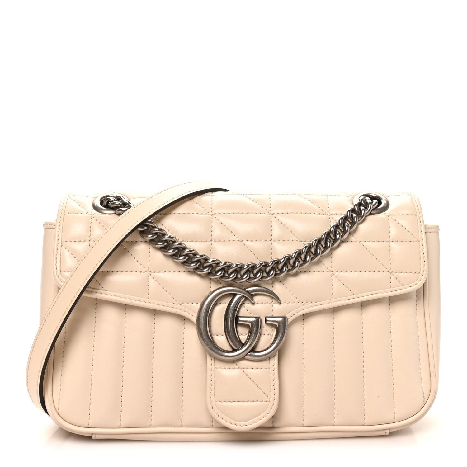 Gucci Calfskin Matelasse Aria Small GG Marmont Shoulder Bag Mystic White