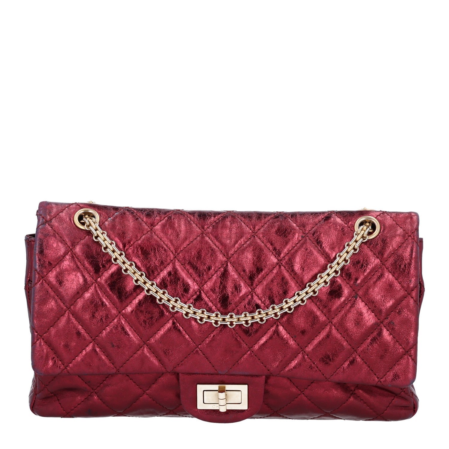 Chanel Metallic Aged Calfskin Quilted 2.55 Reissue 227 Flap Dark Red
