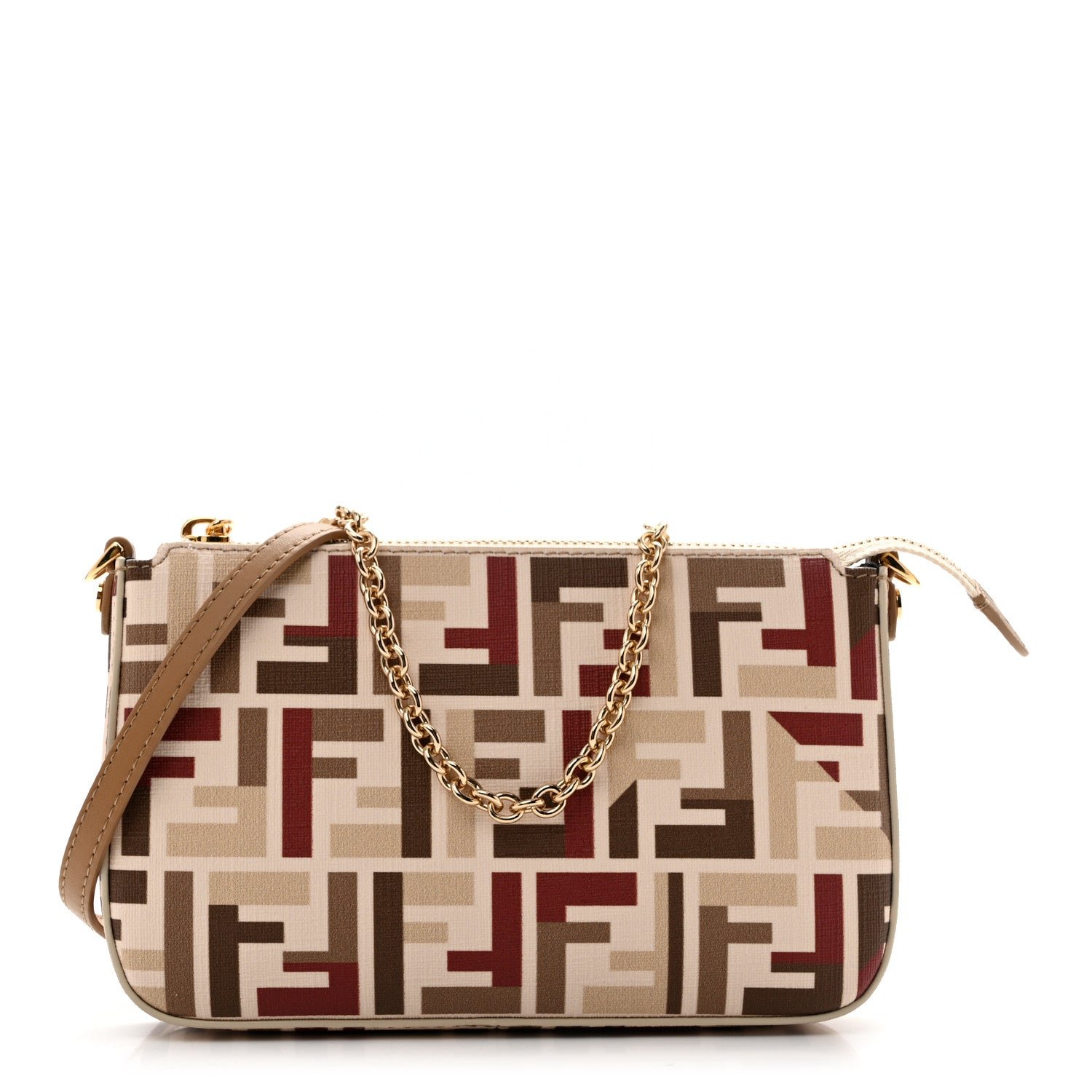 Fendi Fabric Jacquard Vitello Grace FF 1974 Baguette Pouch Grezzo Multicolor Soft Gold
