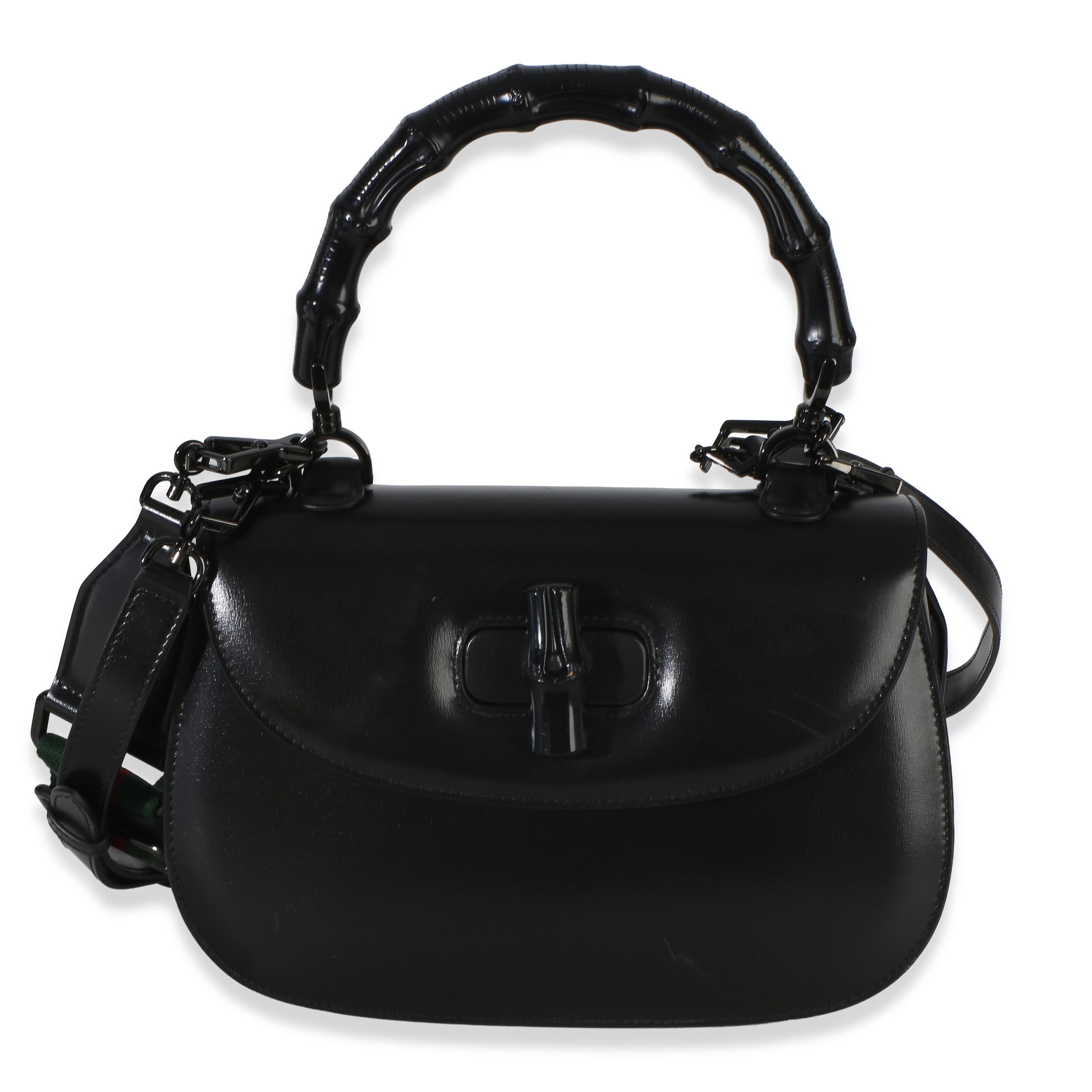 Black Monochrome Boarded Dyana Lux Medium Bamboo 1947 Top Handle Bag