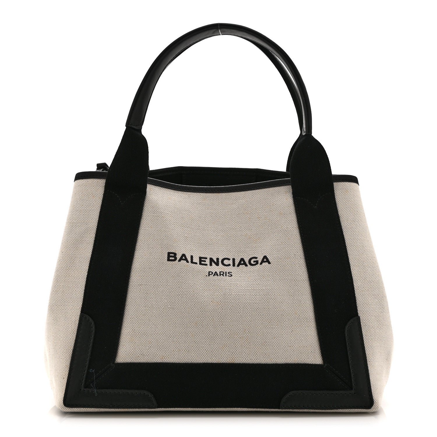 Balenciaga Cotton Canvas Satin Calfskin S Navy Cabas Natural Black
