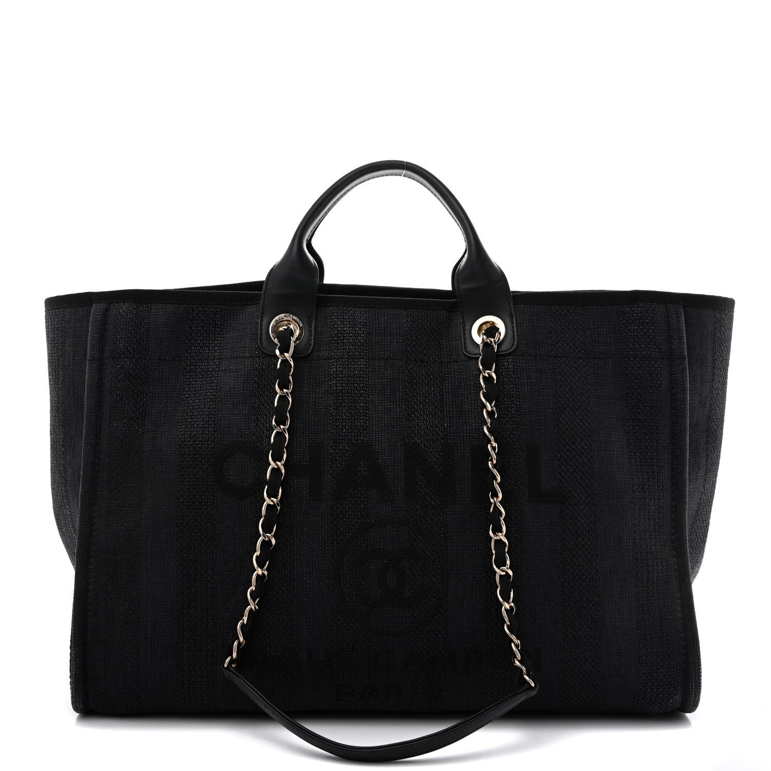 Chanel Mixed Fibers Calfskin Striped Large Deauville Tote Black