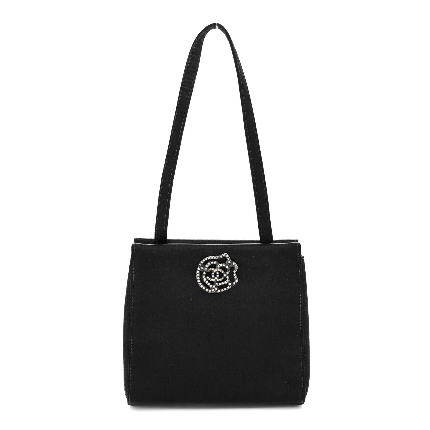 Chanel Satin Crystal Evening Bag Black Black