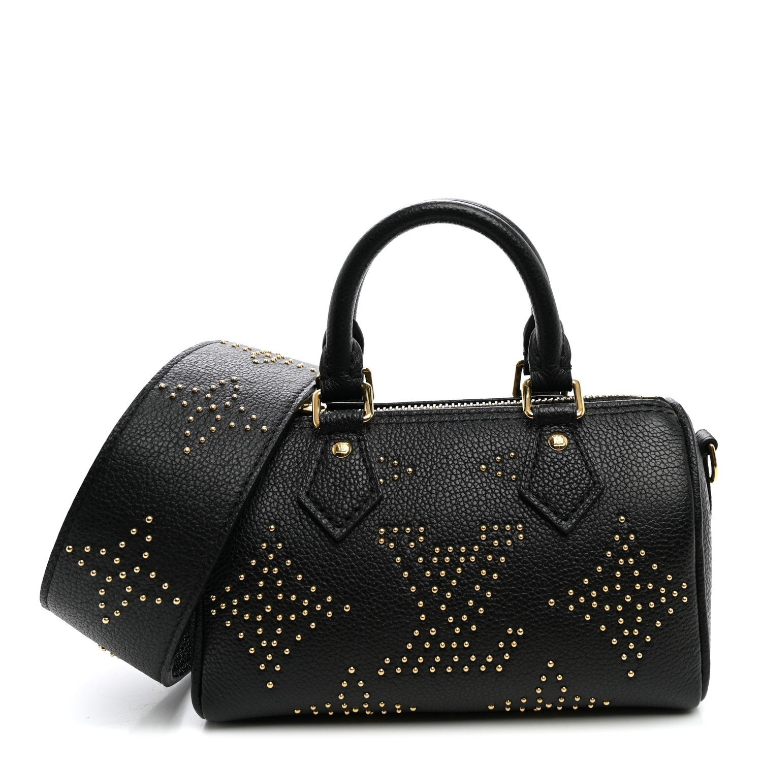 Louis Vuitton Grained Calfskin Studded Monogram Giant Nano Speedy Black