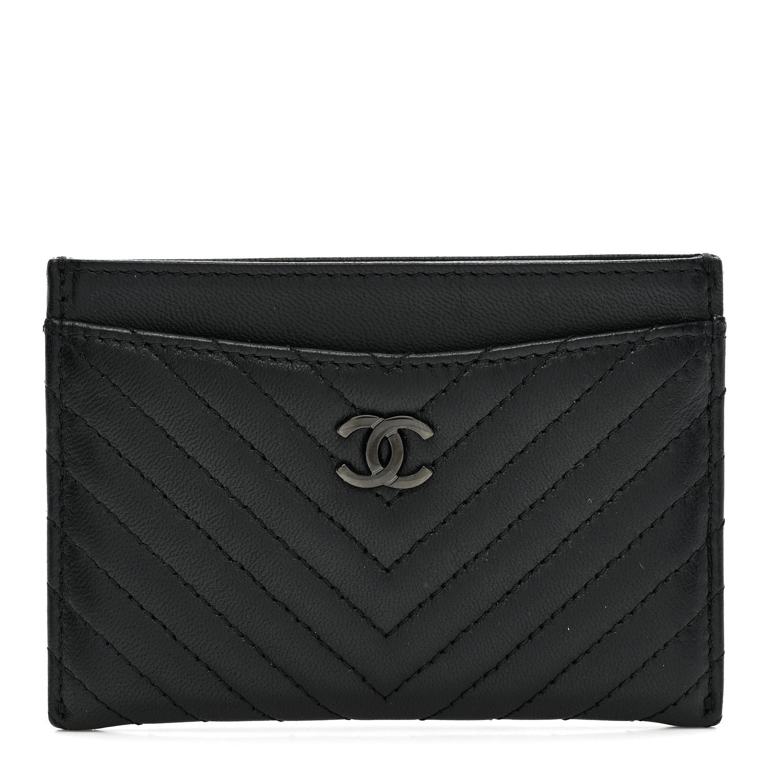 Chanel Lambskin Chevron Quilted Card Holder So Black