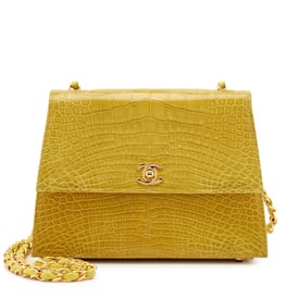 Chanel Yellow Alligator CC Trapezoid Flap Bag Gold Hardware, 1990s