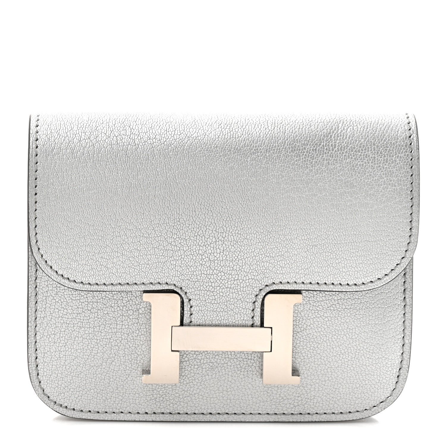 Hermes Metallic Chevre Chamkilight Constance Slim Wallet Argent