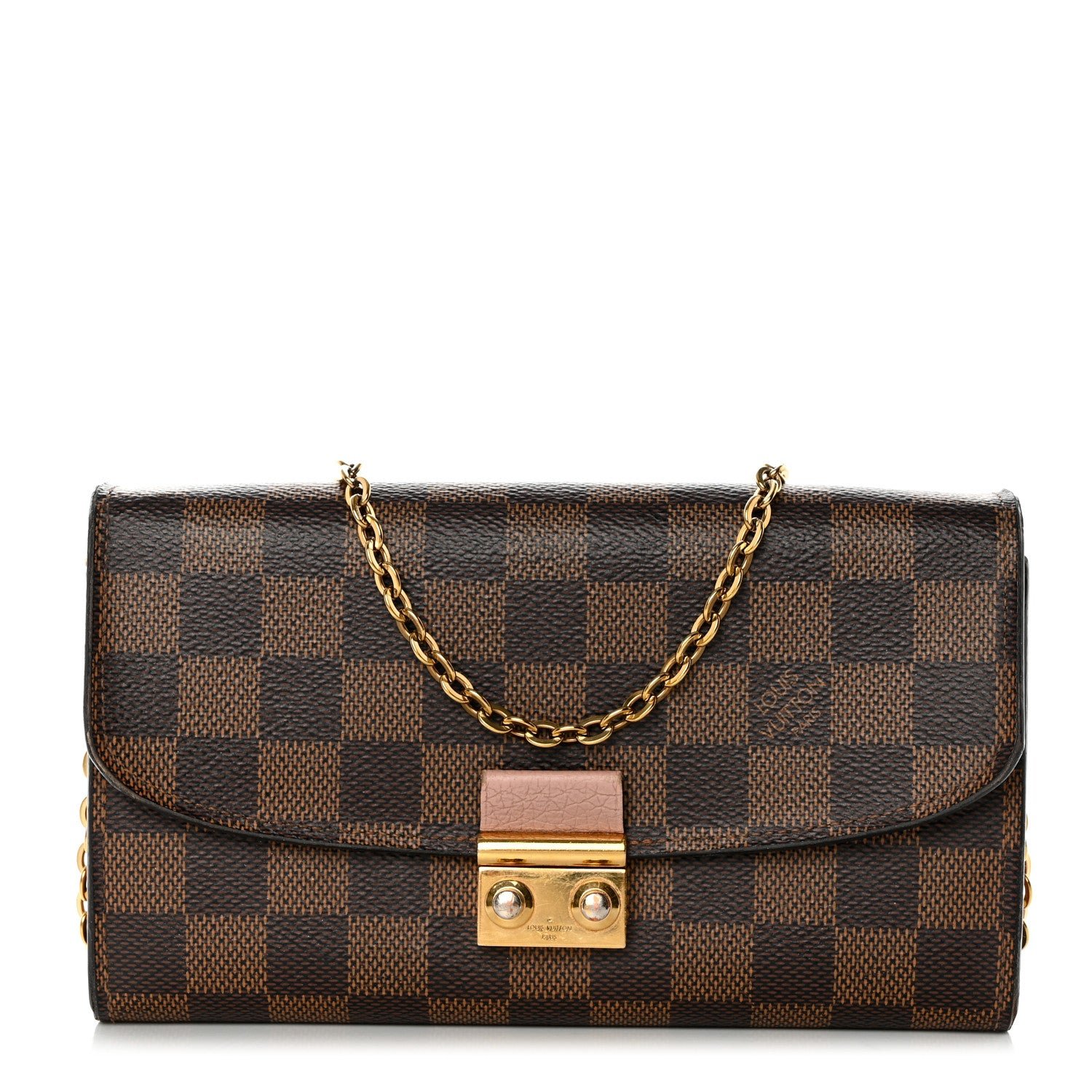 Louis Vuitton Damier Ebene Croisette Chain Wallet Rose Ballerine