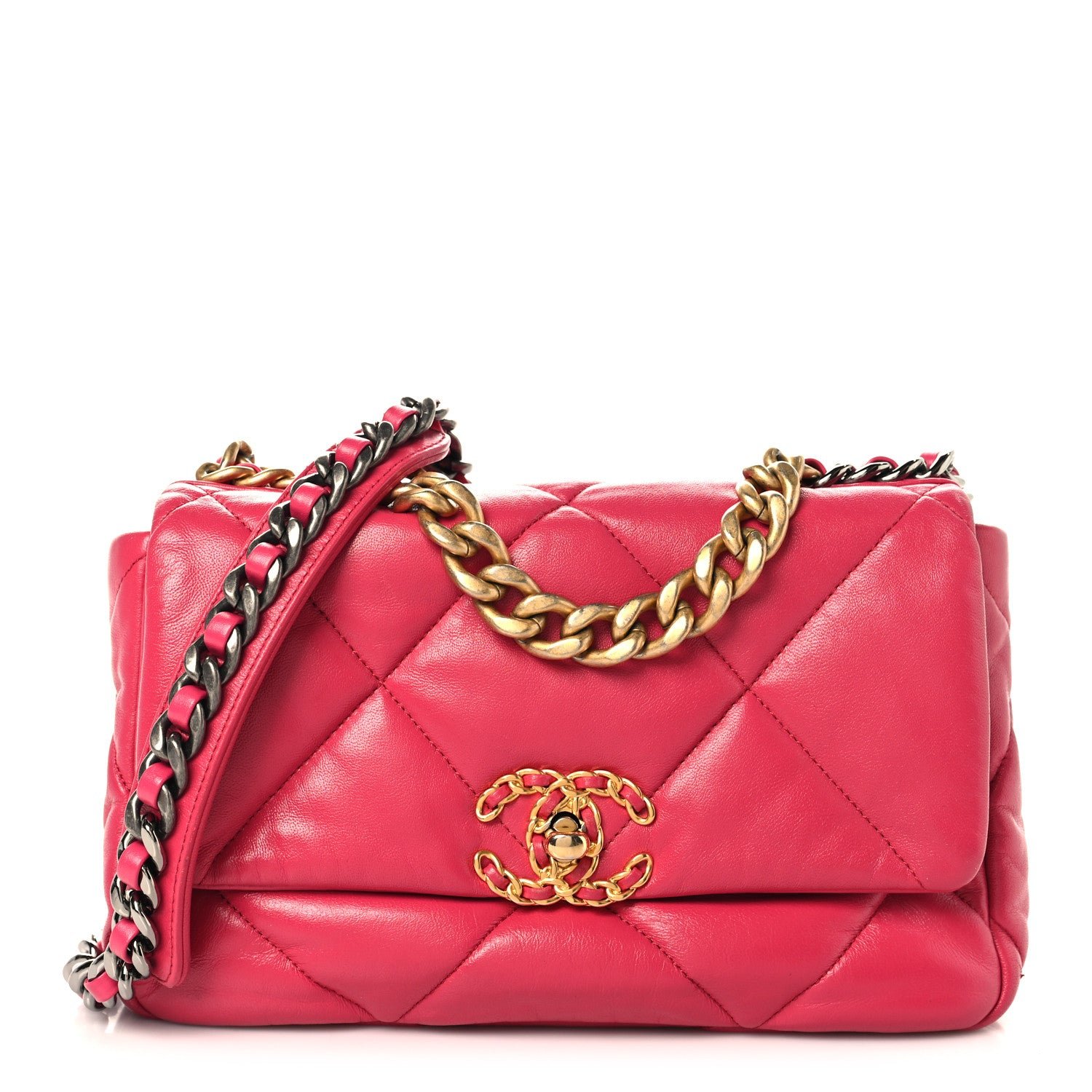 Chanel Lambskin Quilted Medium Chanel 19 Flap Dark Pink