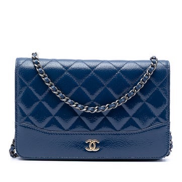 Patent Leather Quilted Patent Aged Calfskin Gabrielle Wallet On Chain