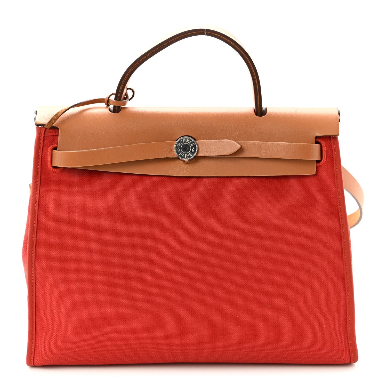 Hermes Vache Hunter Toile Herbag Zip 31 PM Rouge Tomate Natural
