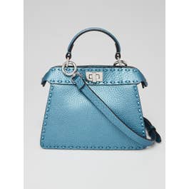 Fendi Fendi Metallic Blue Selleria Leather Petite Peekaboo Iseeu Satchel Bag 8BN335
