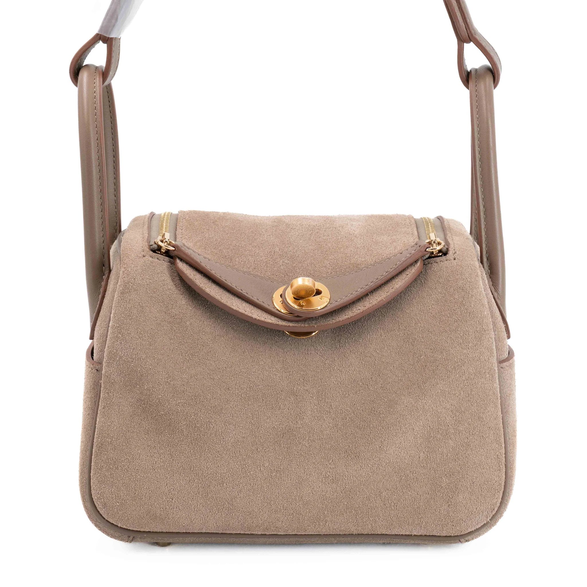Excellent ( Rank SA ) HERMÈS Mini Lindy II Etoupe (18) Grizzly Swift Gold hardware B (2023)