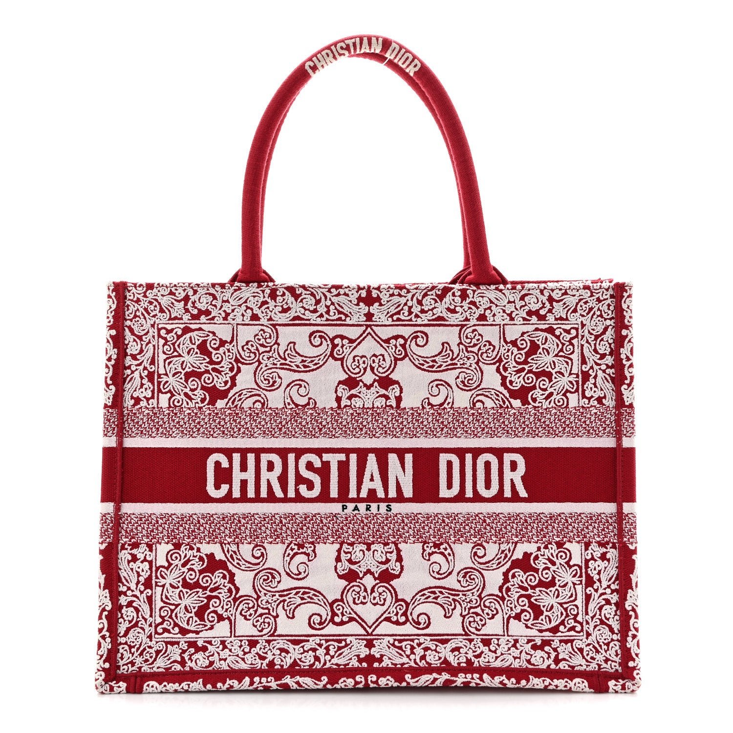 Christian Dior Canvas Embroidered Medium Book Tote Red White
