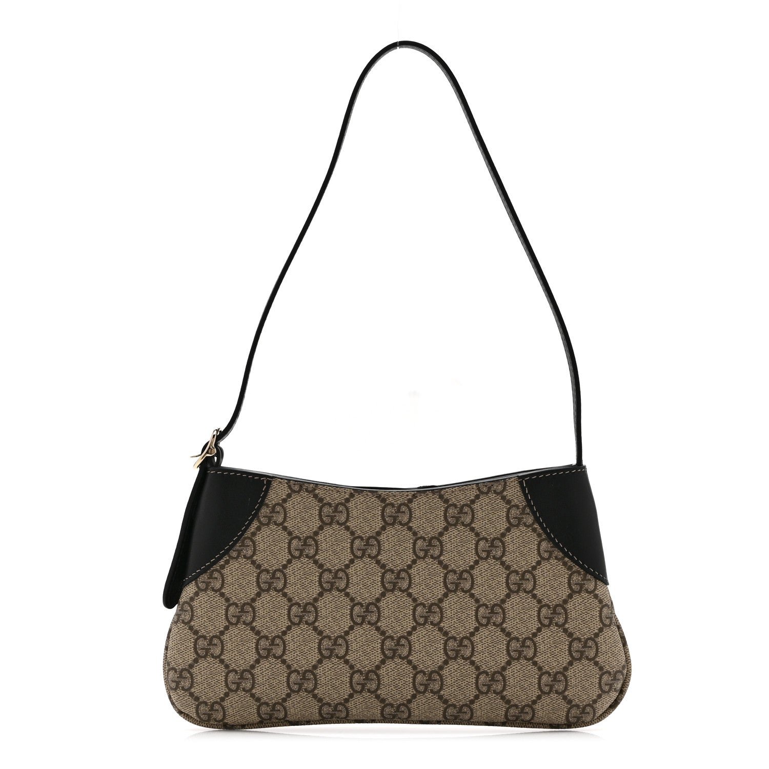 Gucci GG Supreme Monogram Textured Calfskin Small Emblem Shoulder Bag  Beige Black