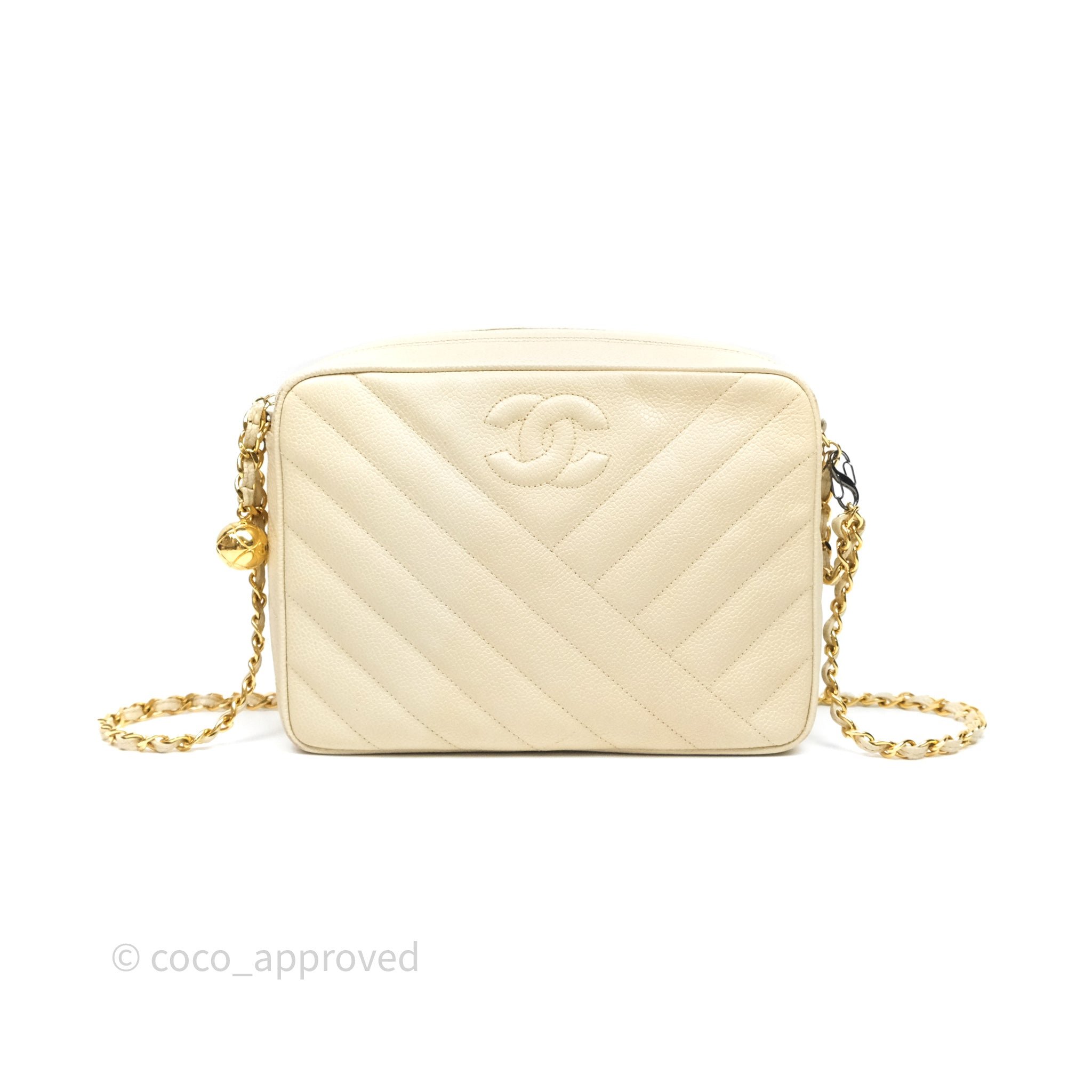 Chanel Vintage Chevron Camera Bag Light Beige Caviar Gold Hardware