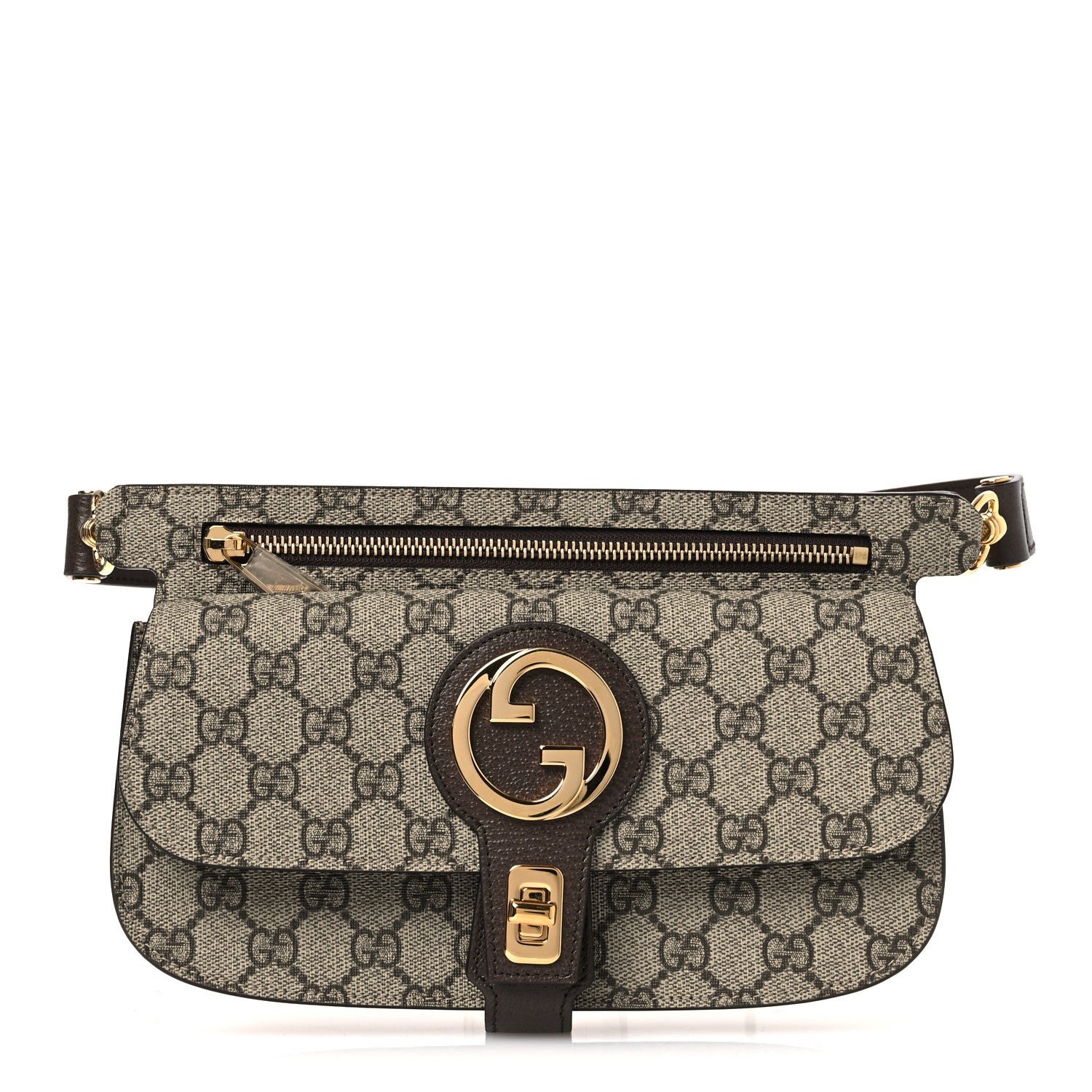 Gucci GG Supreme Monogram Textured Dollar Calfskin Blondie Belt Bag Beige Ebony New Acero
