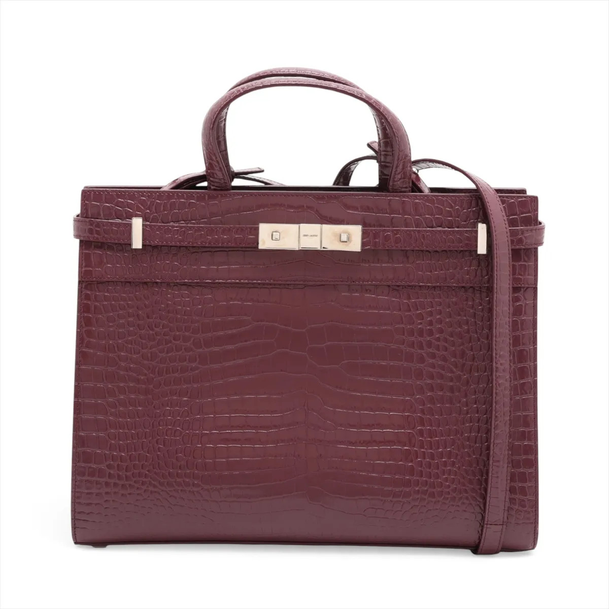 Saint Laurent Paris Manhattan 568702 Mock Croc 2 Way Handbag Purple