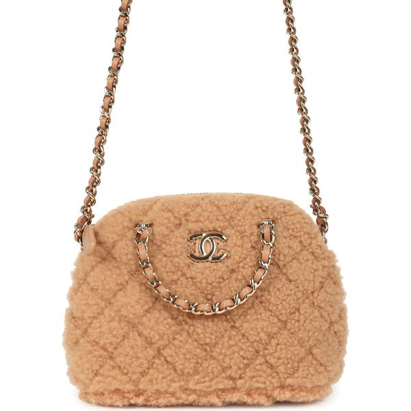Chanel Chanel Small Coco Crossbody Bag Light Brown Shearling Light Gold Hardware