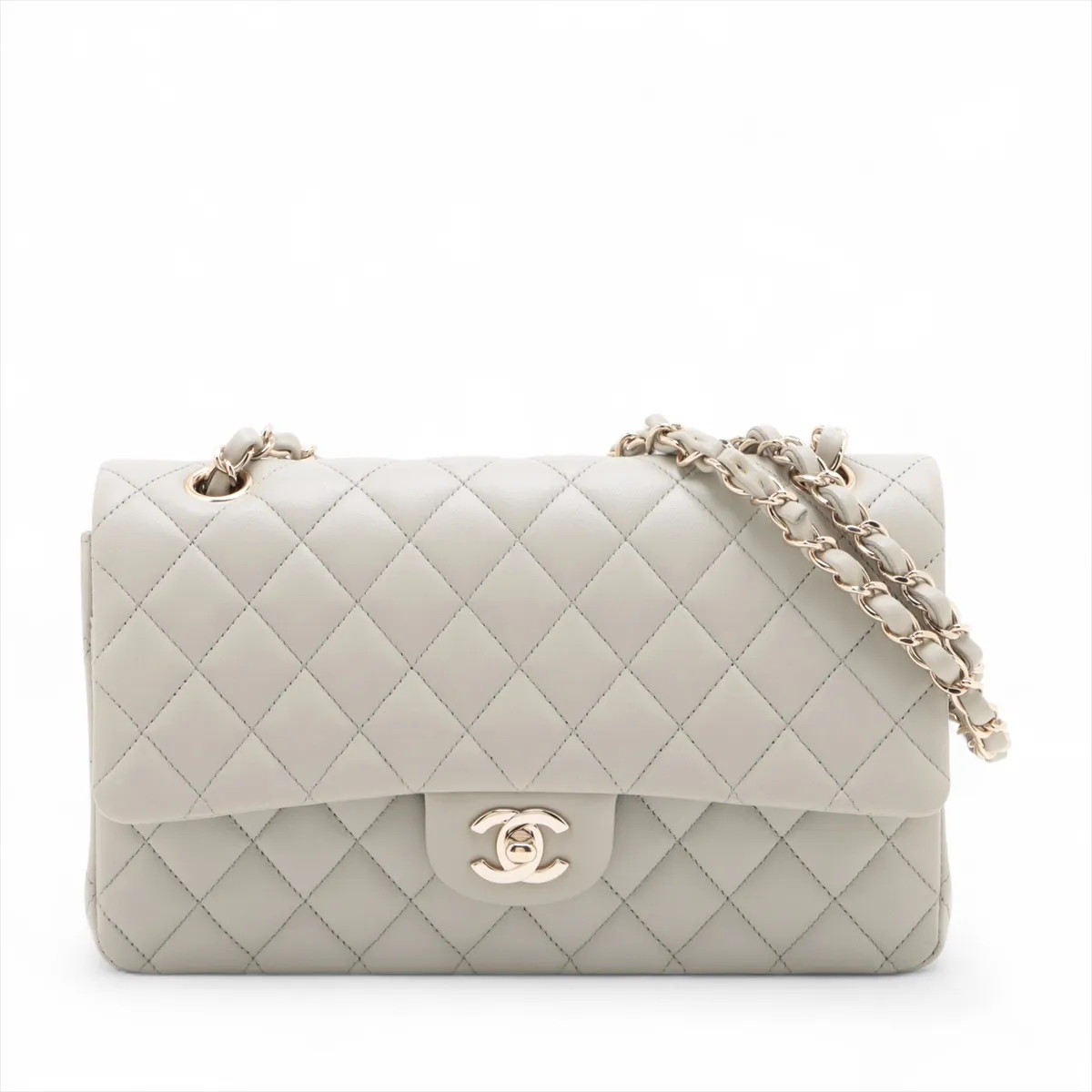 Chanel Matelasse 25 Lambskin Double Flap Double Chain Bag Gray Gold Metal Fittin