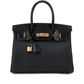 Hermes Black Matte Alligator and Togo Touch Birkin 30 Rose Gold Hardware, 2021