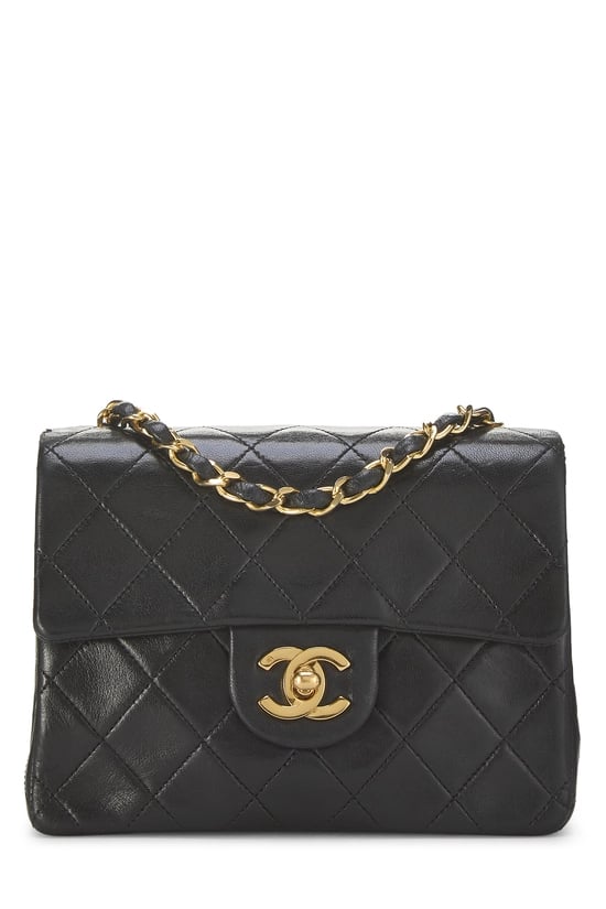 Black Quilted Lambskin Half Flap Mini