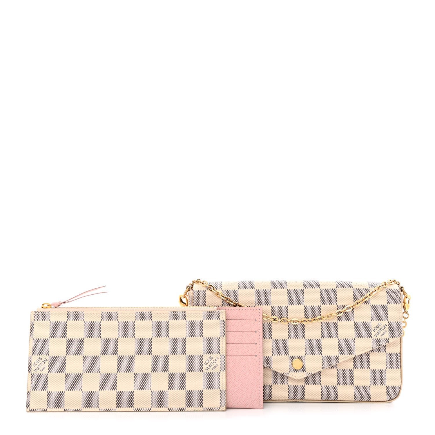 Louis Vuitton Damier Azur Pochette Felicie Chain Wallet Rose Ballerine