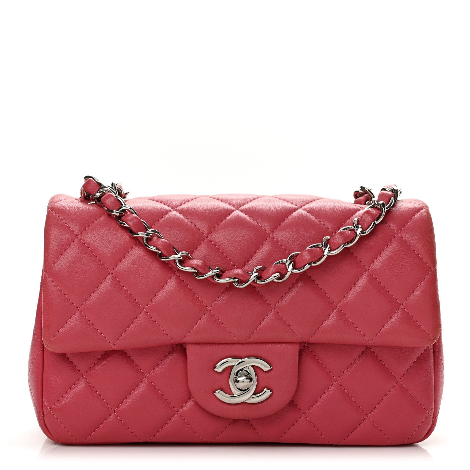 Chanel Lambskin Quilted Mini Rectangular Flap Dark Pink