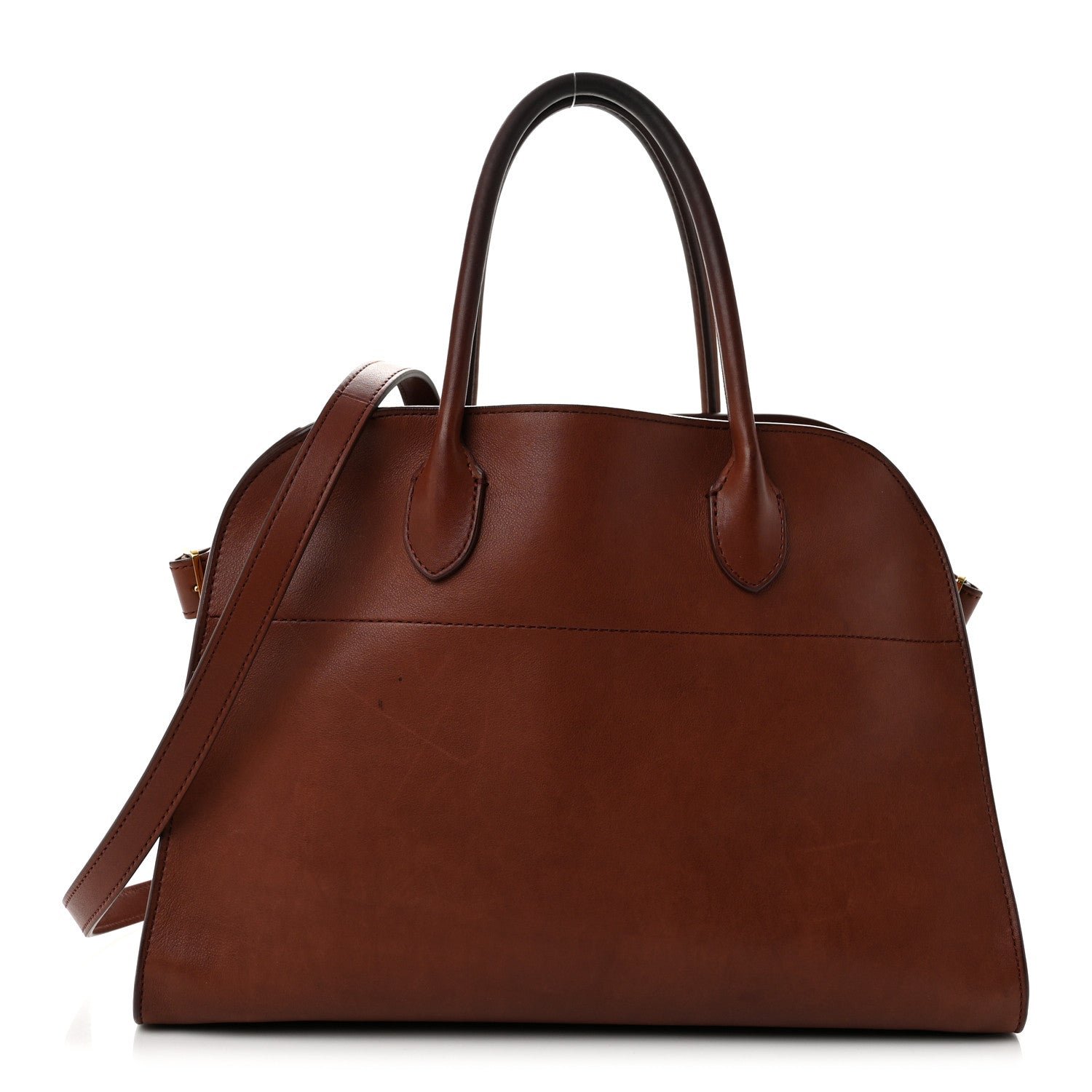 The Row Polished Saddle Calfskin Soft Margaux 12 Cognac