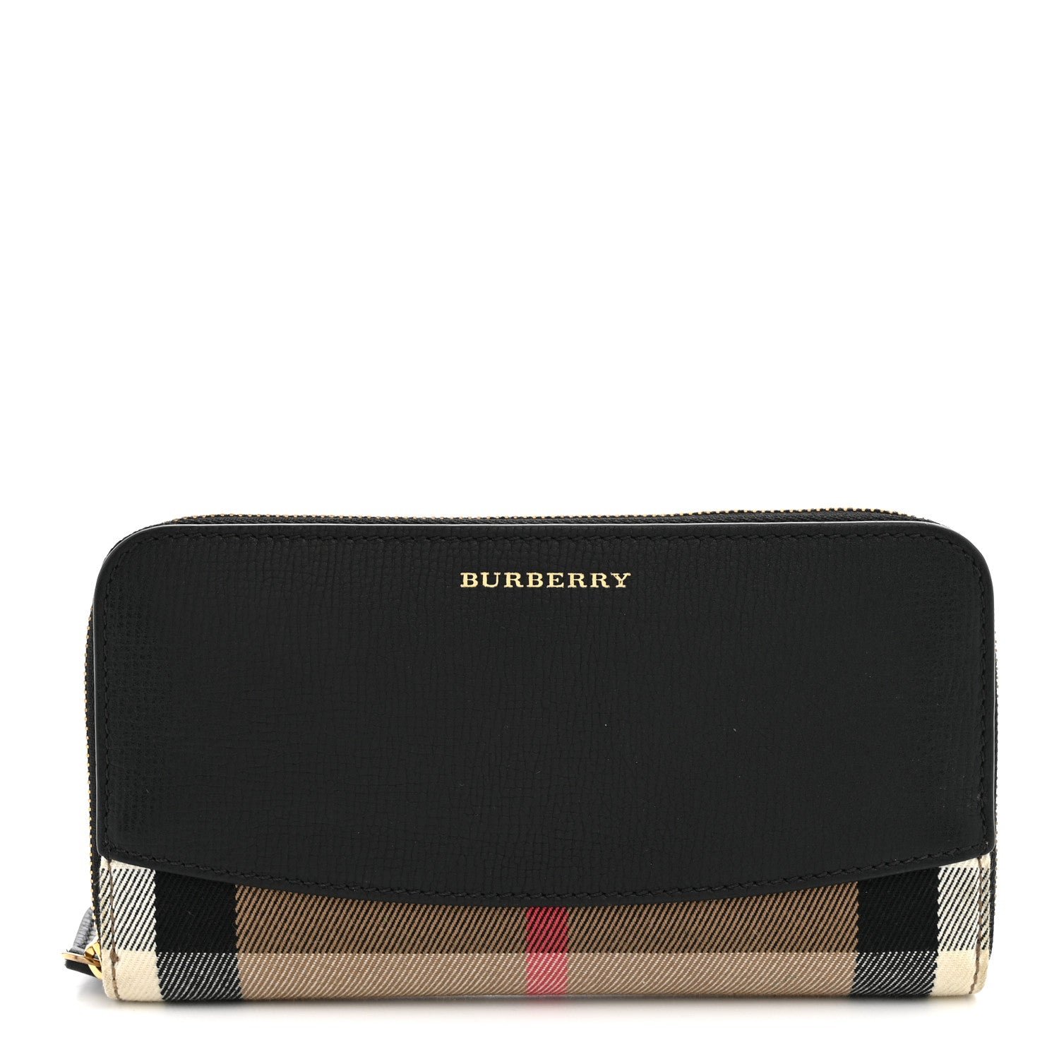 Burberry Grainy Calfskin House Check Elmore Zip Around Wallet Black