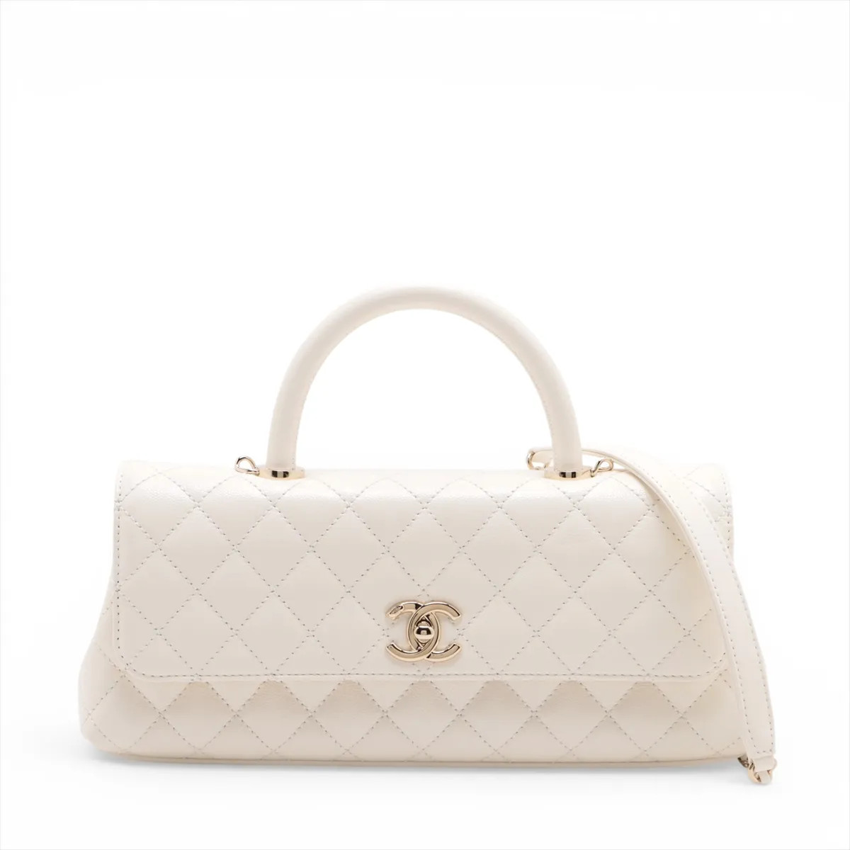 Chanel Coco Handle Caviar Skin 2 Way Handbag White Gold Metal Fittings random pl