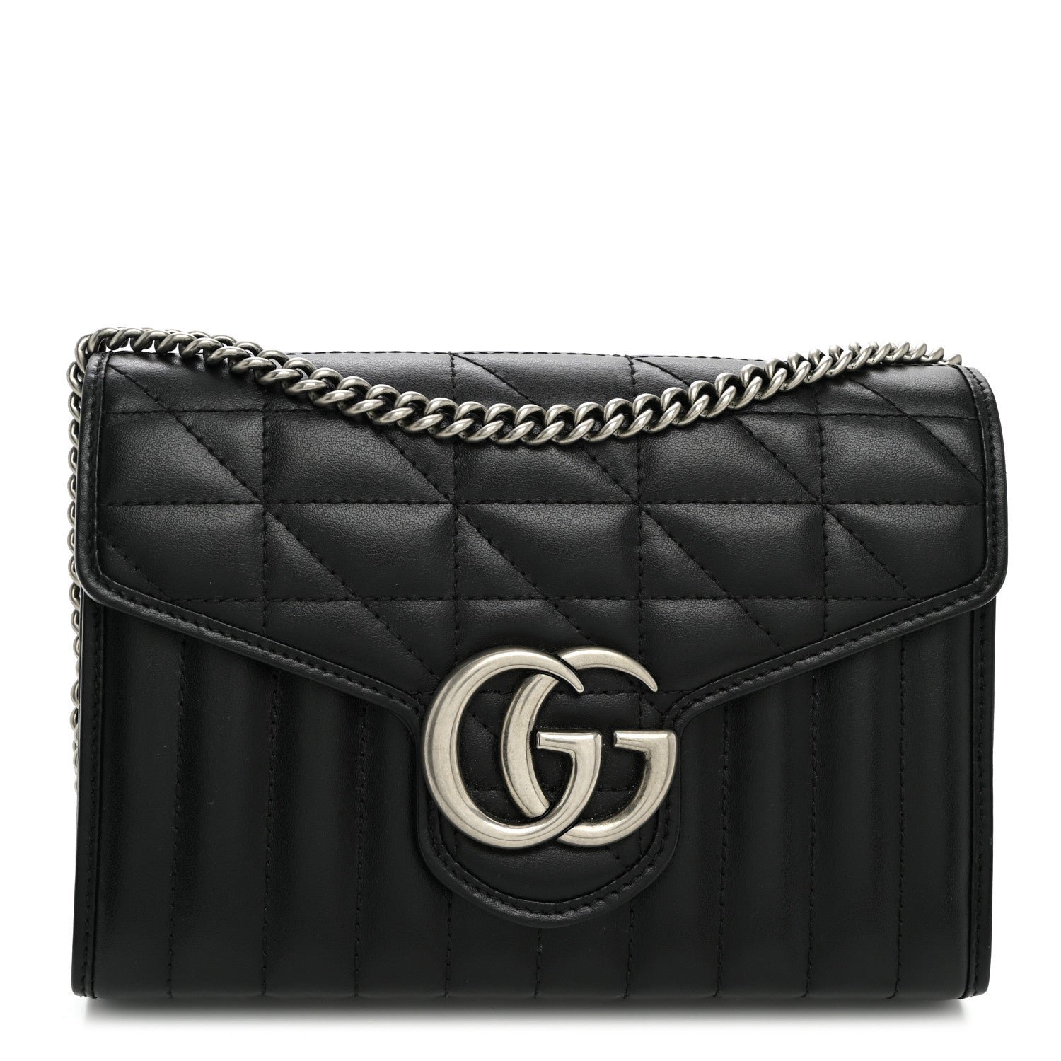 Gucci Calfskin Matelasse Aria GG Marmont Chain Wallet Black