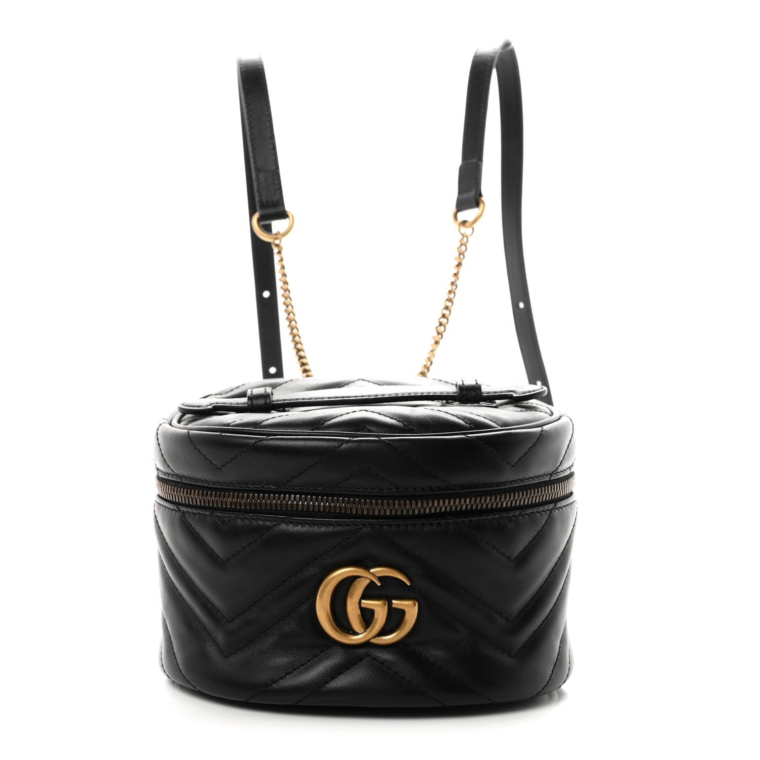 Gucci Calfskin Matelasse Mini GG Marmont Round Backpack Black