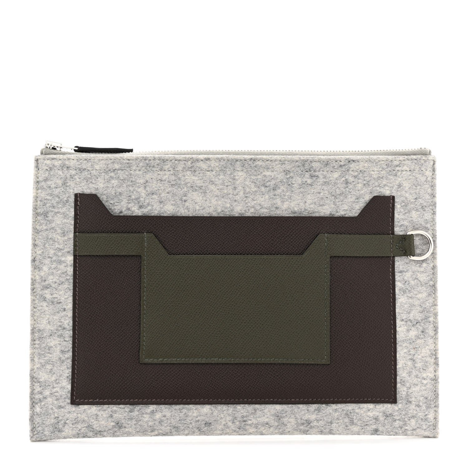 Hermes Felt Epsom Colorblock Toodoo 29 Zip Pouch Ebene Vert de Gris