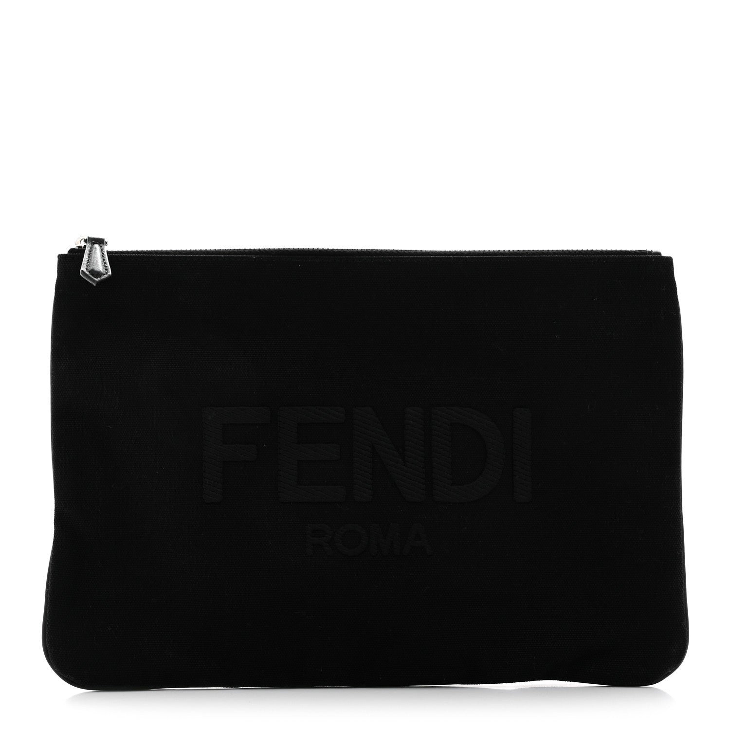 Fendi Fendi Cotton Canvas Vitello Grace Light Logo Flat Pouch Black