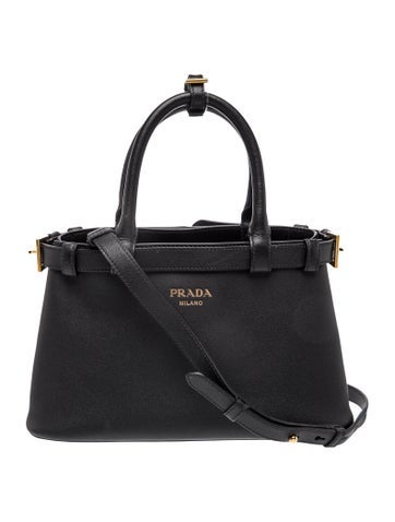Saffiano Lux Leather Buckle Small Handbag with Double Belt