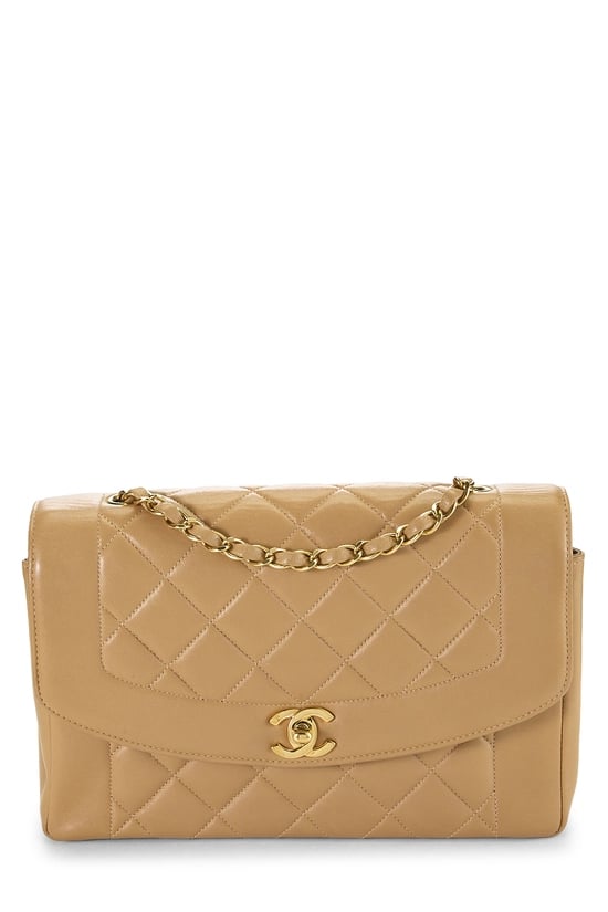 Beige Quilted Lambskin Diana Flap Medium