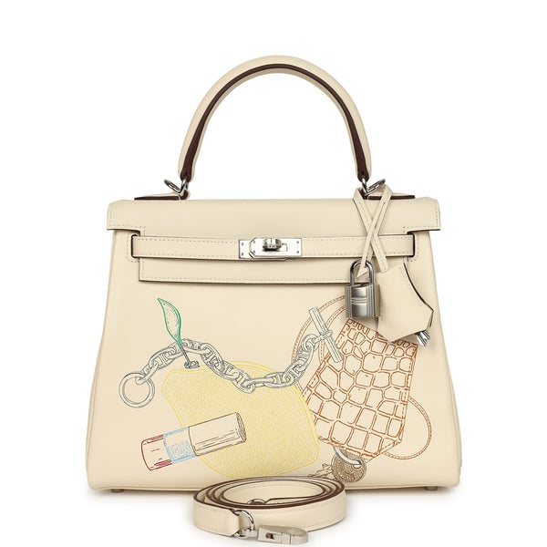 Hermes Hermes Kelly Retourne 25 "In & Out" Nata Swift Palladium Hardware