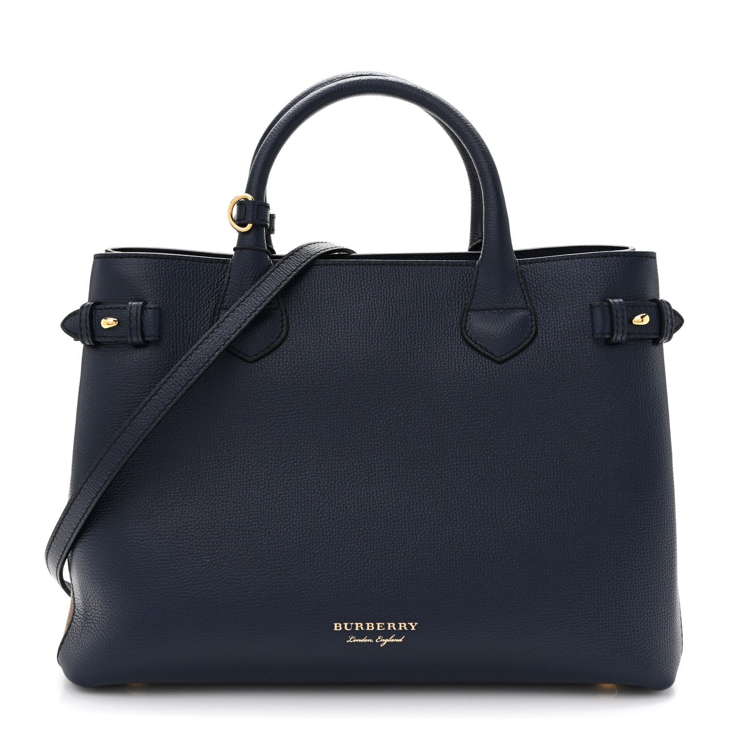 Burberry Burberry Derby Calfskin House Check Medium Banner Tote Ink Blue