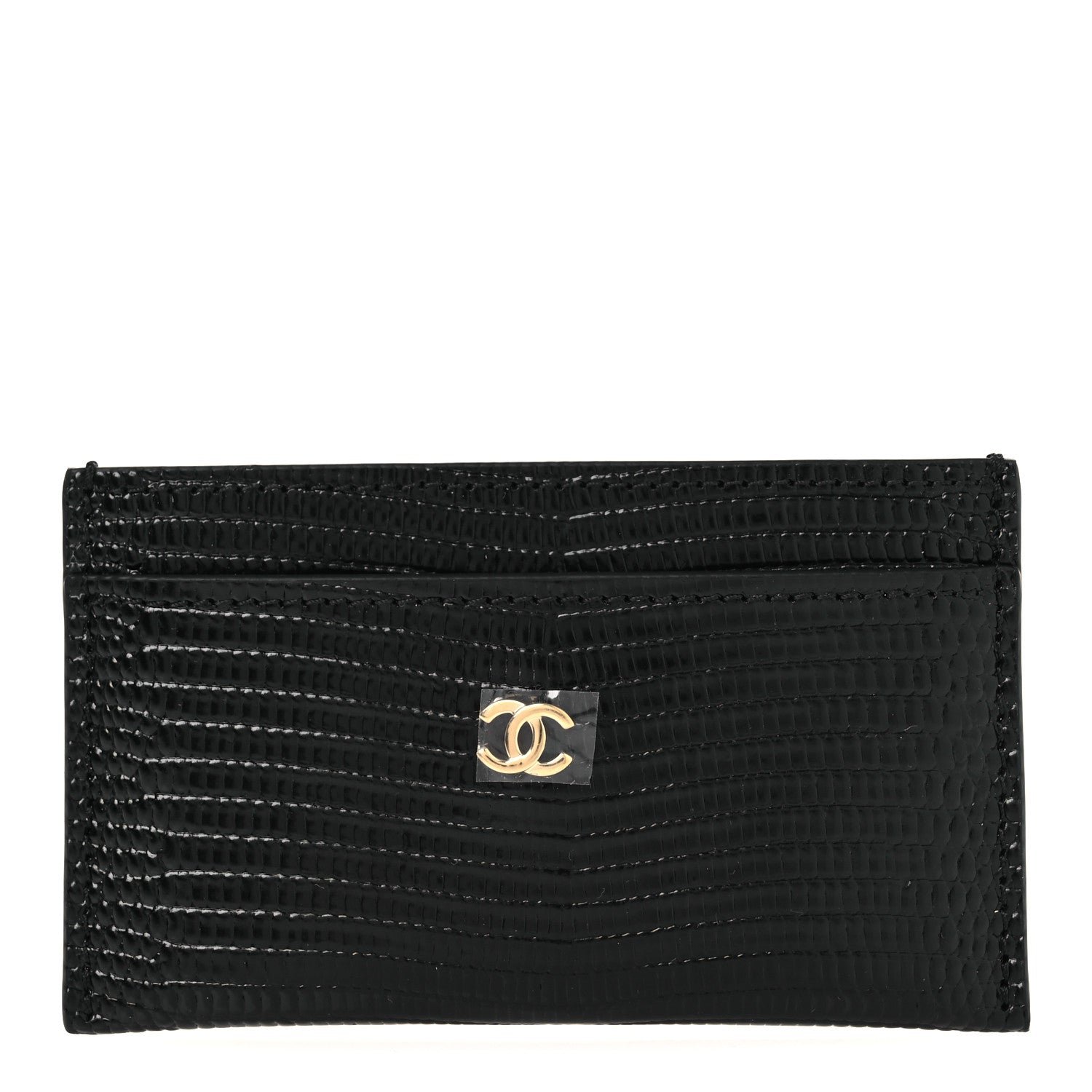 Chanel Calfskin Lizard Embossed Card Holder Black