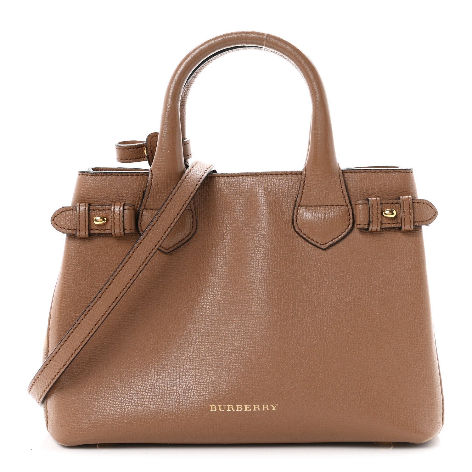 Burberry Derby Calfskin House Check Small Banner Tote Dark Sand