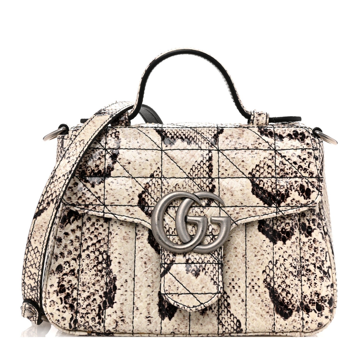 Gucci Gucci Snakeskin Matelasse Aria Mini GG Marmont Top Handle Shoulder Bag Roccia