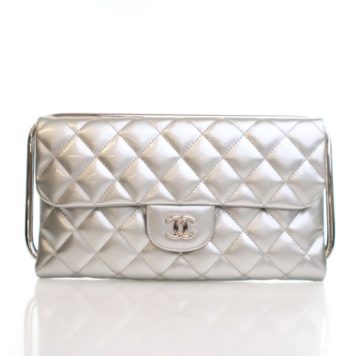 Chanel Metallic Patent Metal Handle Clutch