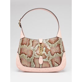 Gucci Gucci Pink/Multicolor Ostrich/Snakeskin Jackie 1961 Small Shoulder Bag