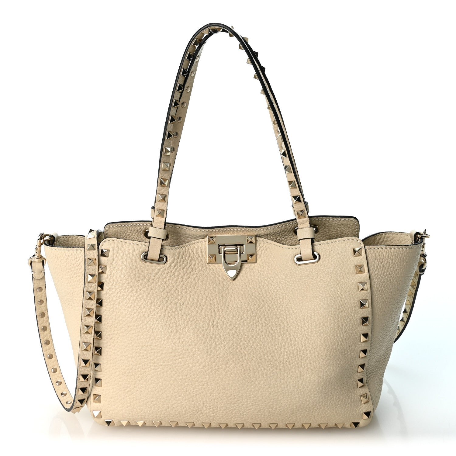 Valentino Garavani Pebbled Calfskin Small Rockstud Tote Ivory