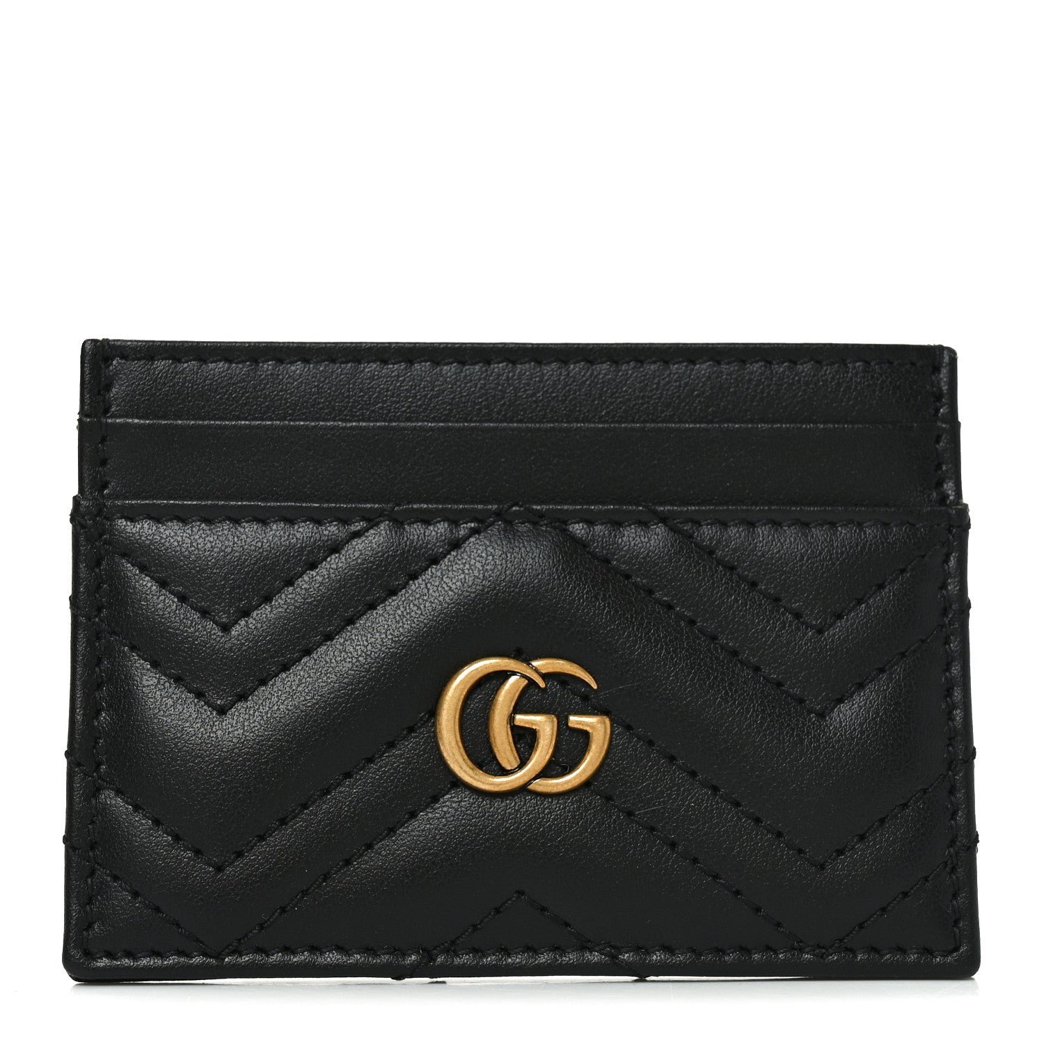 Gucci Calfskin Matelasse GG Marmont Card Holder Black