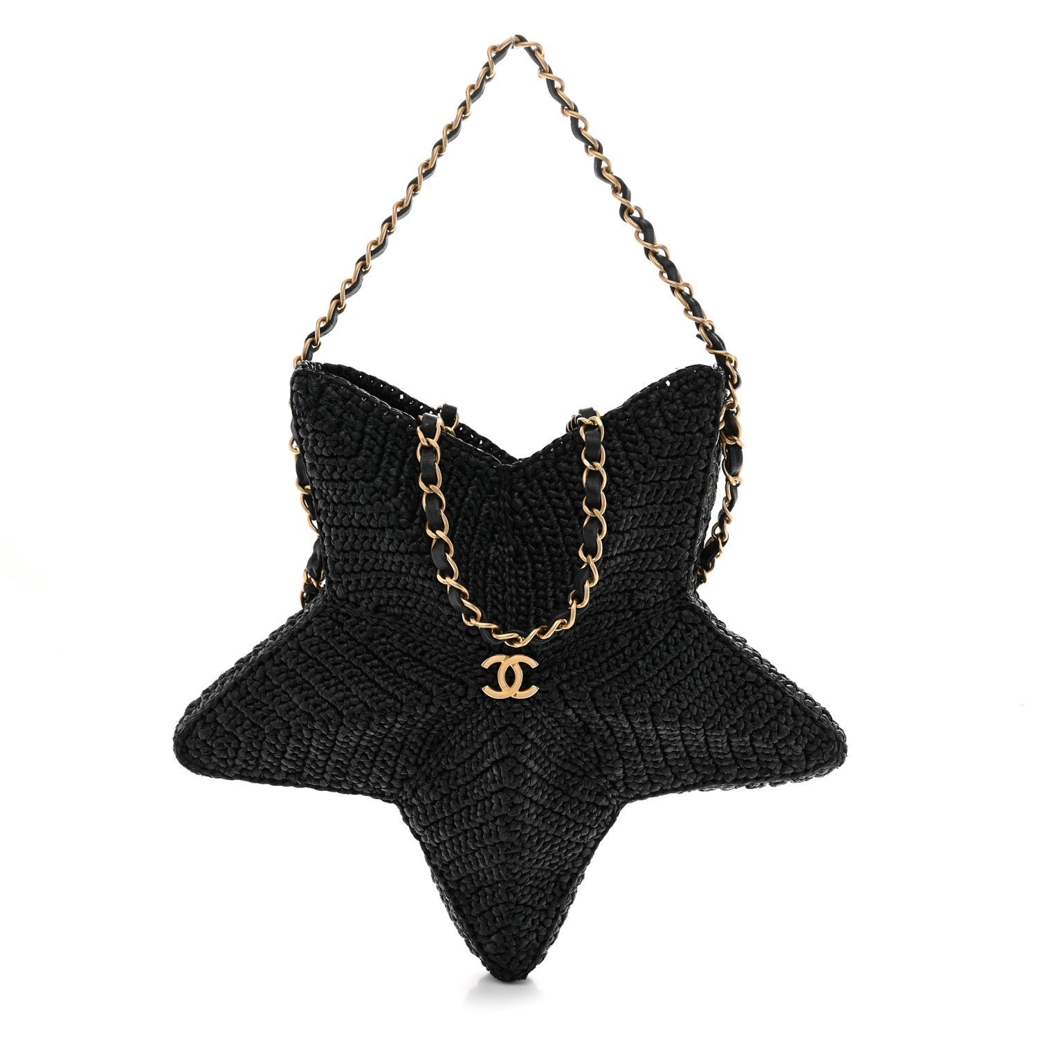 Chanel Raffia Star Coco Beach Bag Black